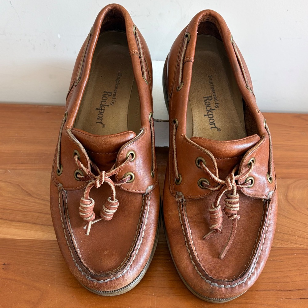 Rockport Mens 7.5 M‎ Brown Leather Boat Shoes Nautical Loafers M5106